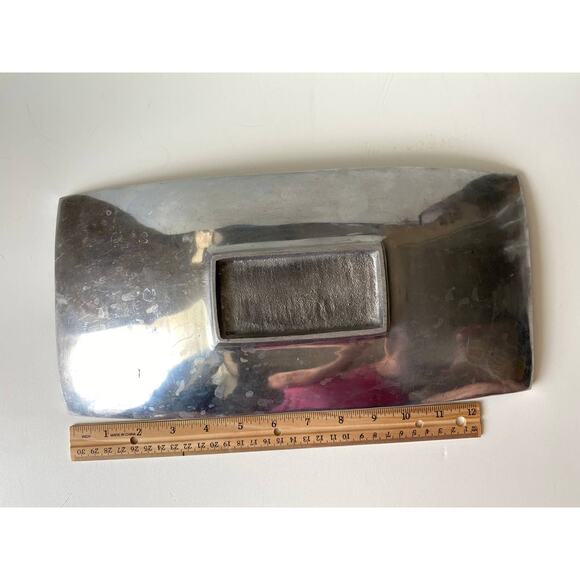 Vintage pewter ribbed platter, tray, candle dish - Picture 8 of 9